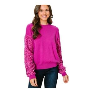 Don’t think twice Fuchsia Pink Sweater with Sequin Sleeves